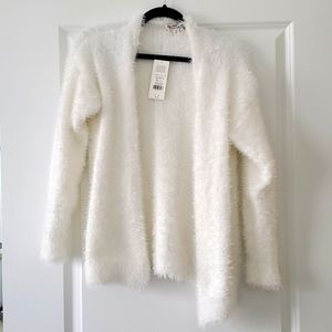 White fuzzy cardigan
